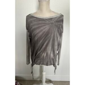 Chaser Gray Wash Tie Dye Crepe De Chine Ribbed Sleeve Lattice Top - M